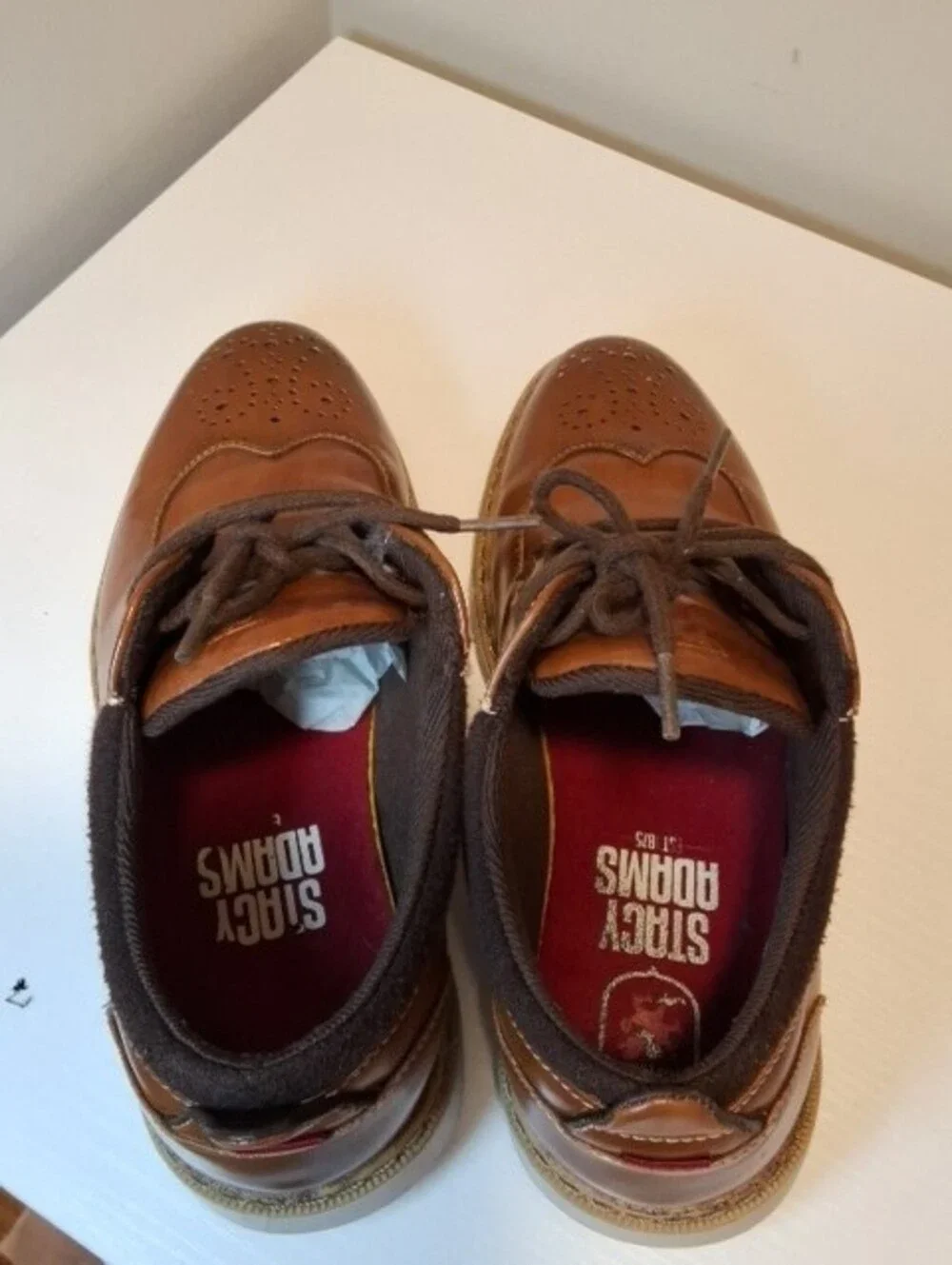 Stacy Adams Boys Dress Shoes Size 3M Cognac Brown Wingtip Oxford Formal
